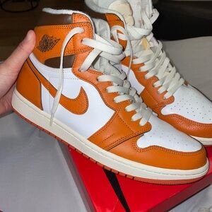 Air Jordan 1 Retro High-Sneakers - Orange, White, and Brown (Starfish) 10.5 Men